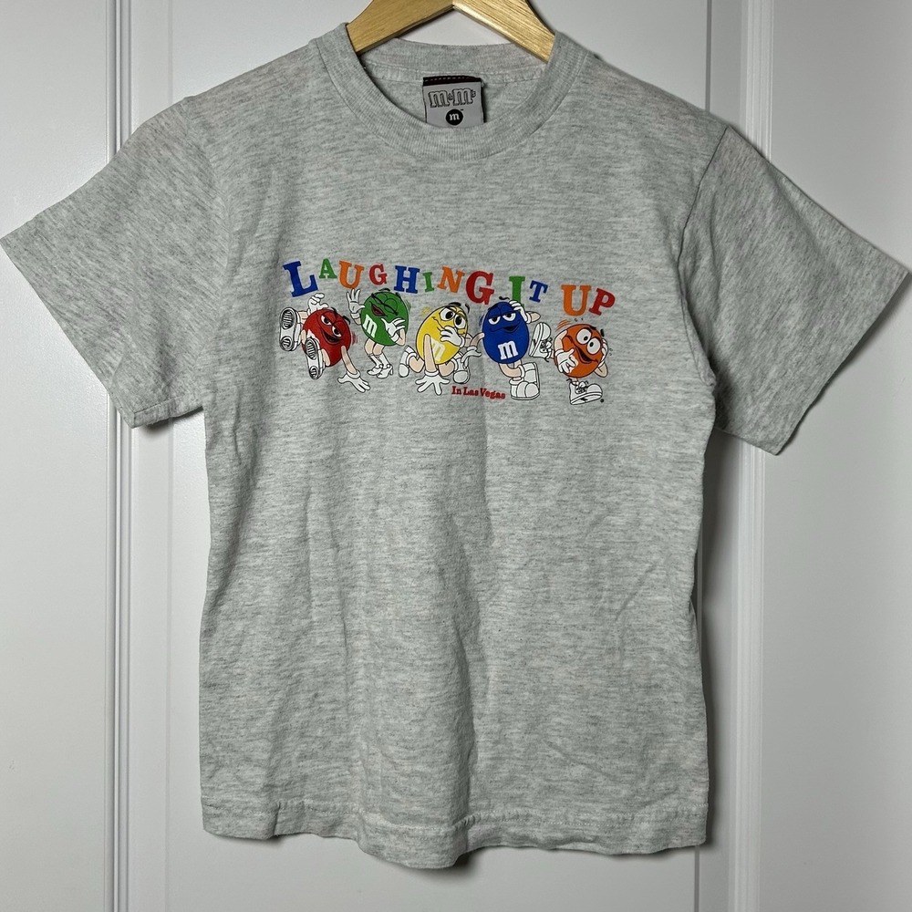 M&M's World Las Vegas Vintage 90s Laughing It Up Heather Gray Graphic Baby Tee‎